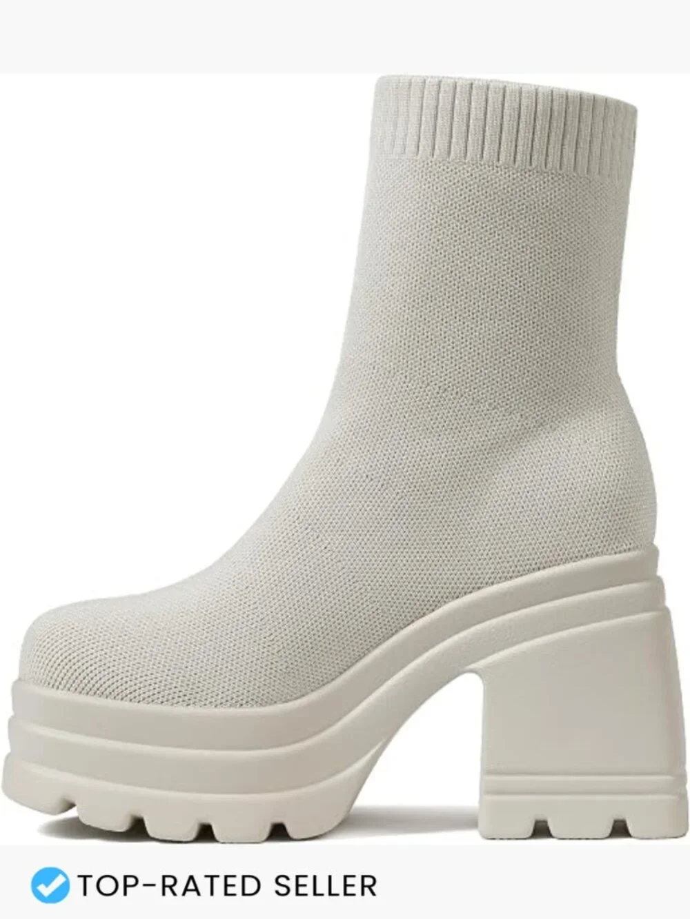 Square Toe Platform Sock Boots Chunky Block Heel Knit Ankle Booties Slip On